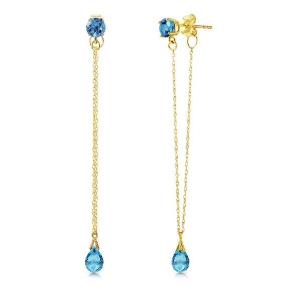 14K. GOLD CHANDELIER EARRINGNATURAL BLUE TOPAZ
